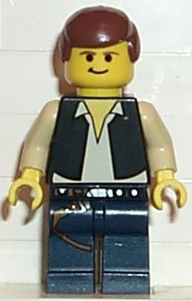 sw0111 - Han Solo - Yellow Head, Black Vest over Tan Shirt, Dark Blue Legs with Belts
