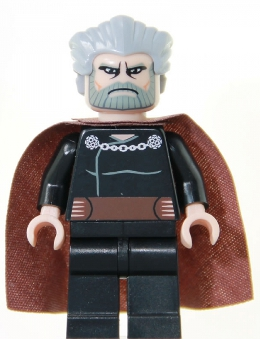 sw0224 - Count Dooku - Light Bluish Gray Swept Back Hair, Reddish Brown Cape, Large Eyes