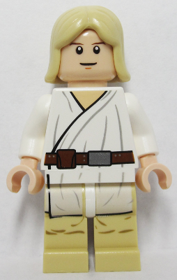sw0273 - Luke Skywalker - Light Nougat, Long Hair, White Tunic, Tan Legs, White Glints