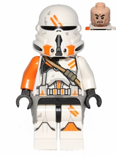 sw0523 - Clone Airborne Trooper, 212th Attack Battalion (Phase 2) - Orange Arm, Dirt Stains, Light Bluish Gray Cloth Kama, Scowl
