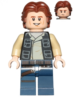 sw0771 - Han Solo, Dark Blue Legs, Vest with Pockets, Wavy Hair
