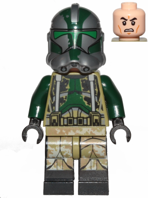 sw1003 - Clone Trooper Commander Gree, 41st Elite Corps (Phase 2) - Kashyyyk Camouflage, Dark Tan Markings on Legs, Scowl