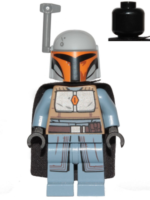 sw1077 - Mandalorian Tribe Warrior - Female, Black Cape, Light Bluish Gray Helmet with Antenna / Rangefinder