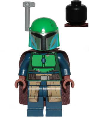 sw1078 - Mandalorian Tribe Warrior - Female, Dark Brown Cape, Green Helmet with Antenna / Rangefinder