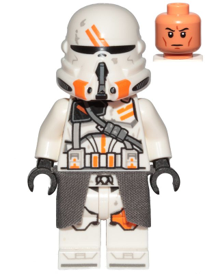 sw1100 - Clone Airborne Trooper, 212th Attack Battalion (Phase 2) - White Arms, Dirt Stains, Dark Bluish Gray Cloth Kama, Nougat Head