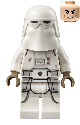sw1181 - Snowtrooper, Printed Legs, Dark Tan Hands, Cheek Lines, Lopsided Grin