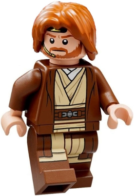 sw1220 - Obi-Wan Kenobi - Reddish Brown Robe, Dark Orange Mid-Length Tousled with Center Part Hair