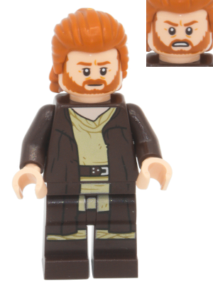 sw1227 - Obi-Wan Kenobi - Dark Brown Robe, Dark Orange Mid-Length Hair with Ruffled Back