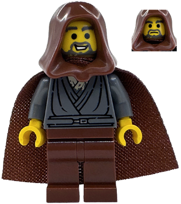 sw1379 - Jedi Bob (Bobarian Afol) - Dark Bluish Gray Tunic, Reddish Brown Hood and Cape