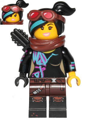 tlm117 - Lucy Wyldstyle with Black Quiver, Reddish Brown Scarf and Goggles, Open Mouth Smile / Angry