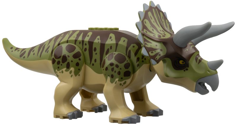 tricera04 - Dinosaur Triceratops with Olive Green and Dark Brown Stripes on Back