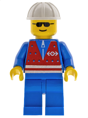 trn057 - Red Vest and Zipper - Blue Legs, White Construction Helmet, Sunglasses