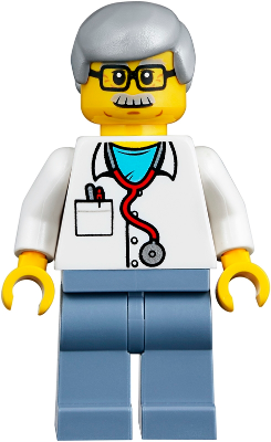 twn357 - Veterinarian Dr. Jones with Light Bluish Gray Hair, Glasses, Red Stethoscope and Sand Blue Legs