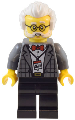 twn490 - Natural History Museum Curator - Male, Dark Bluish Gray Plaid Jacket with Red Bow Tie, Black Legs, White Hair, Glasses