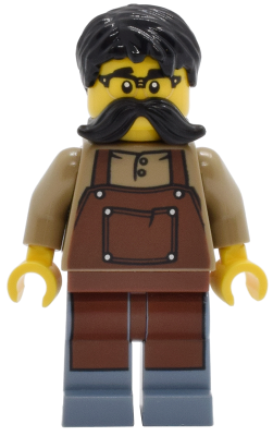 twn515 - Tudor House Clockmaker - Dark Tan Shirt with Reddish Brown Apron, Sand Blue Legs, Black Hair and Moustache