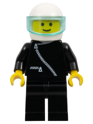 zip020 - Jacket with Zipper - Black, Black Legs, White Helmet, Trans-Light Blue Visor